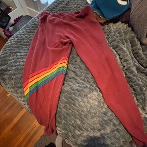 Aviator Nation Maroon Sweatpants with Rainbow Side Stripe